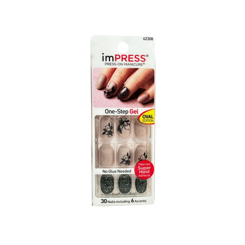 Kiss Impress 30 False Nails Black Sparkle 62308