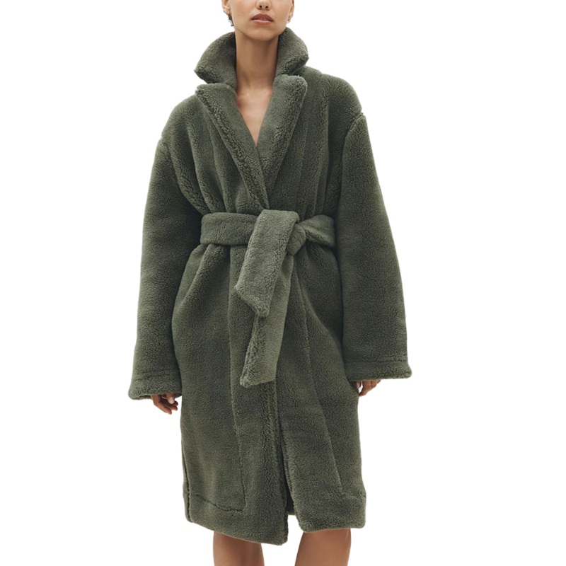 Merino Knit Fleece Bath Robe – Unisex – Olive Grove – L
