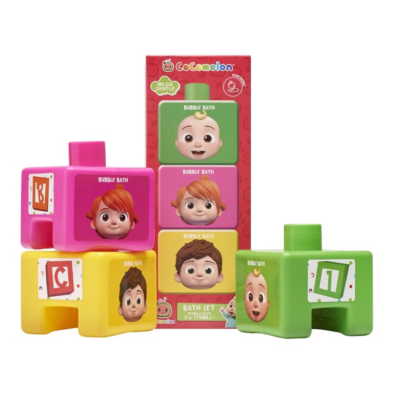 COCOMELON STACKABLE EDUCATIONAL BUBBLE BATH BOTTLES 3 x 175ML