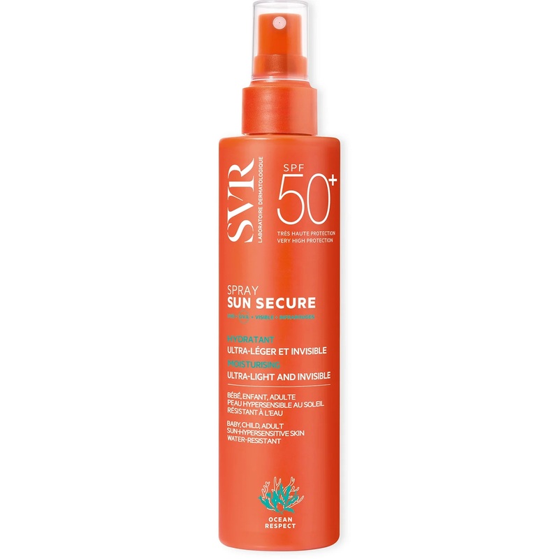 SVR SUN SECURE Face & Body SPF 50+ Ultra-Light Sun Spray for Hypersensitive Skin, Water-Resistant, Reef-Safe, All Ages, 200ml