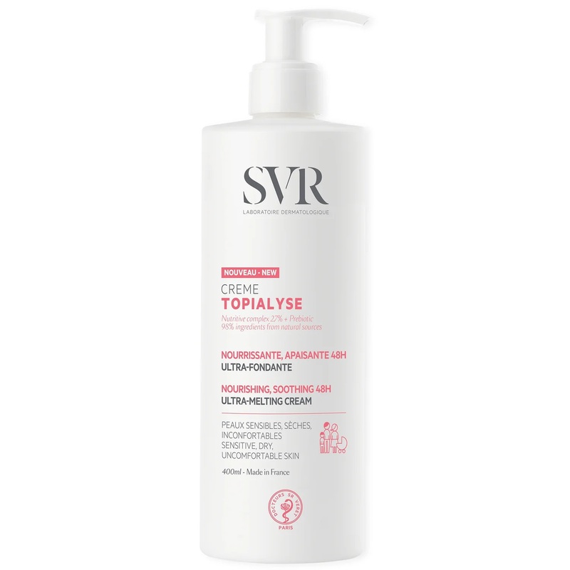 SVR TOPIALYSE 48hr Soothing, Calming Nourishing Face & Body Cream for Dry Sensitive Skin, All Ages, 400ml